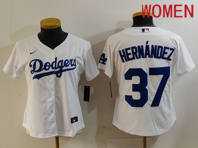 Women Los Angeles Dodgers #37 Hernandez White Nike Game 2024 MLB Jersey style 726->women mlb jersey->Women Jersey